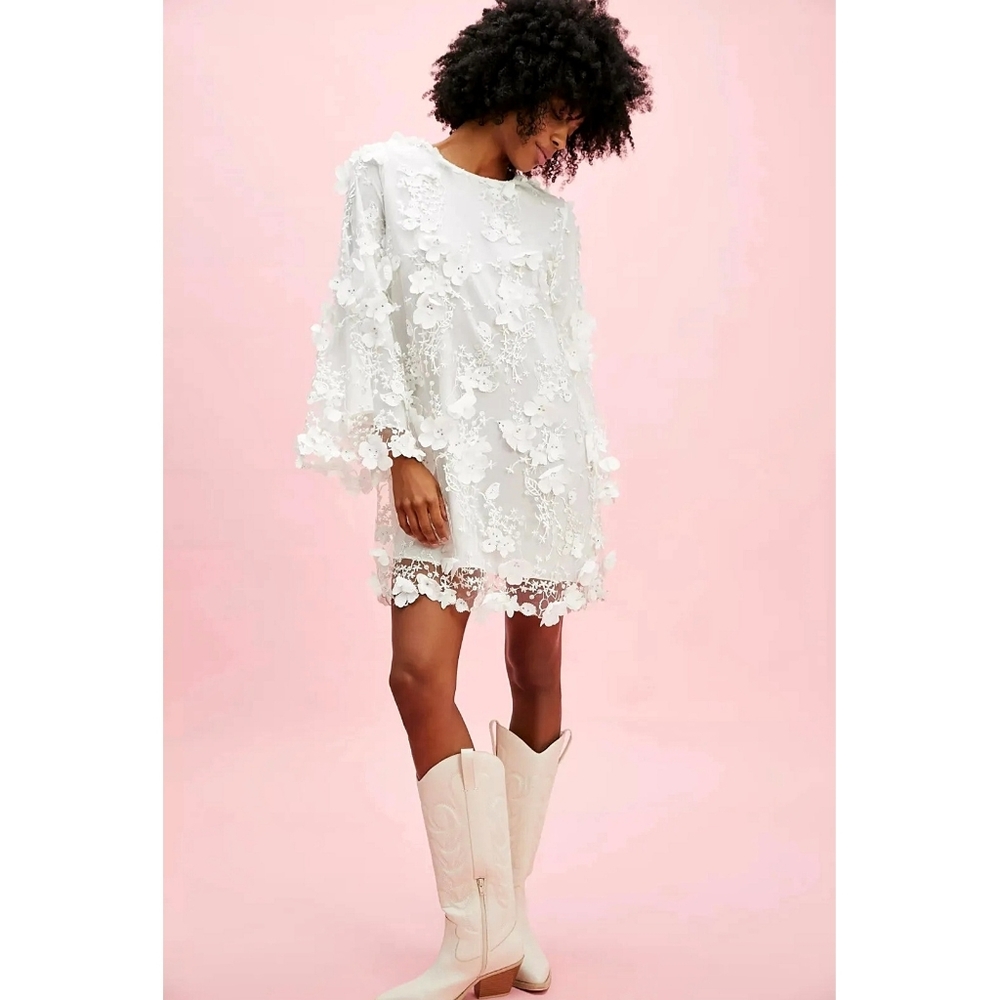 Mestiza X Free People 3D Floral Applique Flared Sleeve Mini Dress - Picture 7 of 8